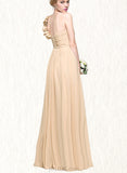 Aileen A-line One Shoulder Floor-Length Chiffon Bridesmaid Dress With Flower Ruffle UKP0019376