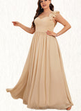 Aileen A-line One Shoulder Floor-Length Chiffon Bridesmaid Dress With Flower Ruffle UKP0019376