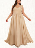 Aileen A-line One Shoulder Floor-Length Chiffon Bridesmaid Dress With Flower Ruffle UKP0019376