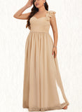 Aileen A-line One Shoulder Floor-Length Chiffon Bridesmaid Dress With Flower Ruffle UKP0019376