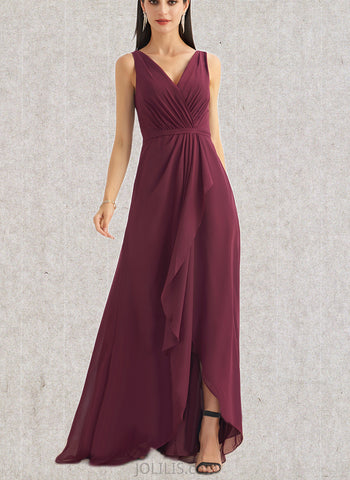 Payten A-line V-Neck Asymmetrical Chiffon Bridesmaid Dress UKP0019377