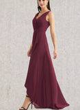 Payten A-line V-Neck Asymmetrical Chiffon Bridesmaid Dress UKP0019377