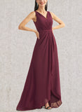 Payten A-line V-Neck Asymmetrical Chiffon Bridesmaid Dress UKP0019377