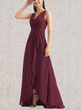 Payten A-line V-Neck Asymmetrical Chiffon Bridesmaid Dress UKP0019377