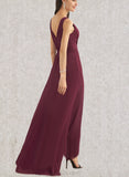 Payten A-line V-Neck Asymmetrical Chiffon Bridesmaid Dress UKP0019377