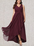 Payten A-line V-Neck Asymmetrical Chiffon Bridesmaid Dress UKP0019377