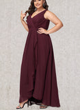 Payten A-line V-Neck Asymmetrical Chiffon Bridesmaid Dress UKP0019377