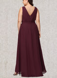 Payten A-line V-Neck Asymmetrical Chiffon Bridesmaid Dress UKP0019377