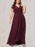 Payten A-line V-Neck Asymmetrical Chiffon Bridesmaid Dress UKP0019377