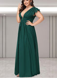 Brynn A-line V-Neck Floor-Length Chiffon Bridesmaid Dress UKP0019378