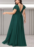 Brynn A-line V-Neck Floor-Length Chiffon Bridesmaid Dress UKP0019378