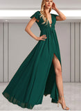 Brynn A-line V-Neck Floor-Length Chiffon Bridesmaid Dress UKP0019378