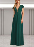 Brynn A-line V-Neck Floor-Length Chiffon Bridesmaid Dress UKP0019378