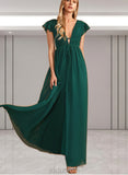 Brynn A-line V-Neck Floor-Length Chiffon Bridesmaid Dress UKP0019378