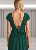 Brynn A-line V-Neck Floor-Length Chiffon Bridesmaid Dress UKP0019378