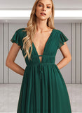 Brynn A-line V-Neck Floor-Length Chiffon Bridesmaid Dress UKP0019378