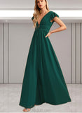 Brynn A-line V-Neck Floor-Length Chiffon Bridesmaid Dress UKP0019378