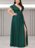 Brynn A-line V-Neck Floor-Length Chiffon Bridesmaid Dress UKP0019378