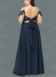 Kyla A-line V-Neck Floor-Length Chiffon Bridesmaid Dress UKP0019379