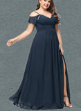 Kyla A-line V-Neck Floor-Length Chiffon Bridesmaid Dress UKP0019379