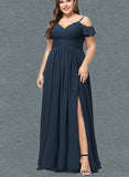 Kyla A-line V-Neck Floor-Length Chiffon Bridesmaid Dress UKP0019379