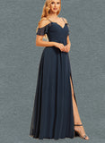 Kyla A-line V-Neck Floor-Length Chiffon Bridesmaid Dress UKP0019379