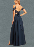 Kyla A-line V-Neck Floor-Length Chiffon Bridesmaid Dress UKP0019379