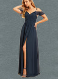 Kyla A-line V-Neck Floor-Length Chiffon Bridesmaid Dress UKP0019379