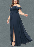 Kyla A-line V-Neck Floor-Length Chiffon Bridesmaid Dress UKP0019379