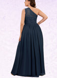 Nathalie A-line One Shoulder Floor-Length Chiffon Lace Bridesmaid Dress UKP0019380