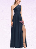 Nathalie A-line One Shoulder Floor-Length Chiffon Lace Bridesmaid Dress UKP0019380