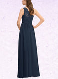 Nathalie A-line One Shoulder Floor-Length Chiffon Lace Bridesmaid Dress UKP0019380