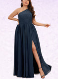 Nathalie A-line One Shoulder Floor-Length Chiffon Lace Bridesmaid Dress UKP0019380