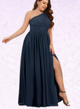 Nathalie A-line One Shoulder Floor-Length Chiffon Lace Bridesmaid Dress UKP0019380