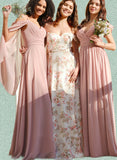 Maryjane A-line Off the Shoulder Floor-Length Chiffon Bridesmaid Dress UKP0019382