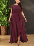 Anahi A-line Scoop Asymmetrical Chiffon Bridesmaid Dress With Ruffle UKP0019383