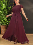 Anahi A-line Scoop Asymmetrical Chiffon Bridesmaid Dress With Ruffle UKP0019383