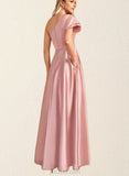 Adalyn A-line One Shoulder Floor-Length Satin Bridesmaid Dress UKP0019384