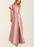 Adalyn A-line One Shoulder Floor-Length Satin Bridesmaid Dress UKP0019384