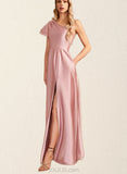 Adalyn A-line One Shoulder Floor-Length Satin Bridesmaid Dress UKP0019384