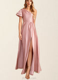 Adalyn A-line One Shoulder Floor-Length Satin Bridesmaid Dress UKP0019384