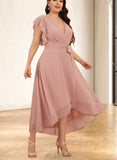 Tianna A-line V-Neck Chiffon Bridesmaid Dress With Ruffle UKP0019386