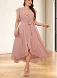 Tianna A-line V-Neck Chiffon Bridesmaid Dress With Ruffle UKP0019386