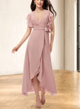 Tianna A-line V-Neck Chiffon Bridesmaid Dress With Ruffle UKP0019386