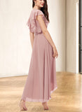 Tianna A-line V-Neck Chiffon Bridesmaid Dress With Ruffle UKP0019386