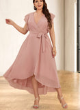 Tianna A-line V-Neck Chiffon Bridesmaid Dress With Ruffle UKP0019386