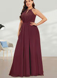 Kathryn A-line Halter Floor-Length Chiffon Bridesmaid Dress UKP0019389