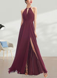 Kathryn A-line Halter Floor-Length Chiffon Bridesmaid Dress UKP0019389