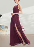 Kathryn A-line Halter Floor-Length Chiffon Bridesmaid Dress UKP0019389