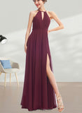 Kathryn A-line Halter Floor-Length Chiffon Bridesmaid Dress UKP0019389